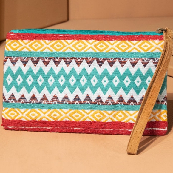 Handmade Hand Beaded Wristlet Clutch - Ethnic Inspired Motive - Dyed Fine Cotton - Picture 3 of 5